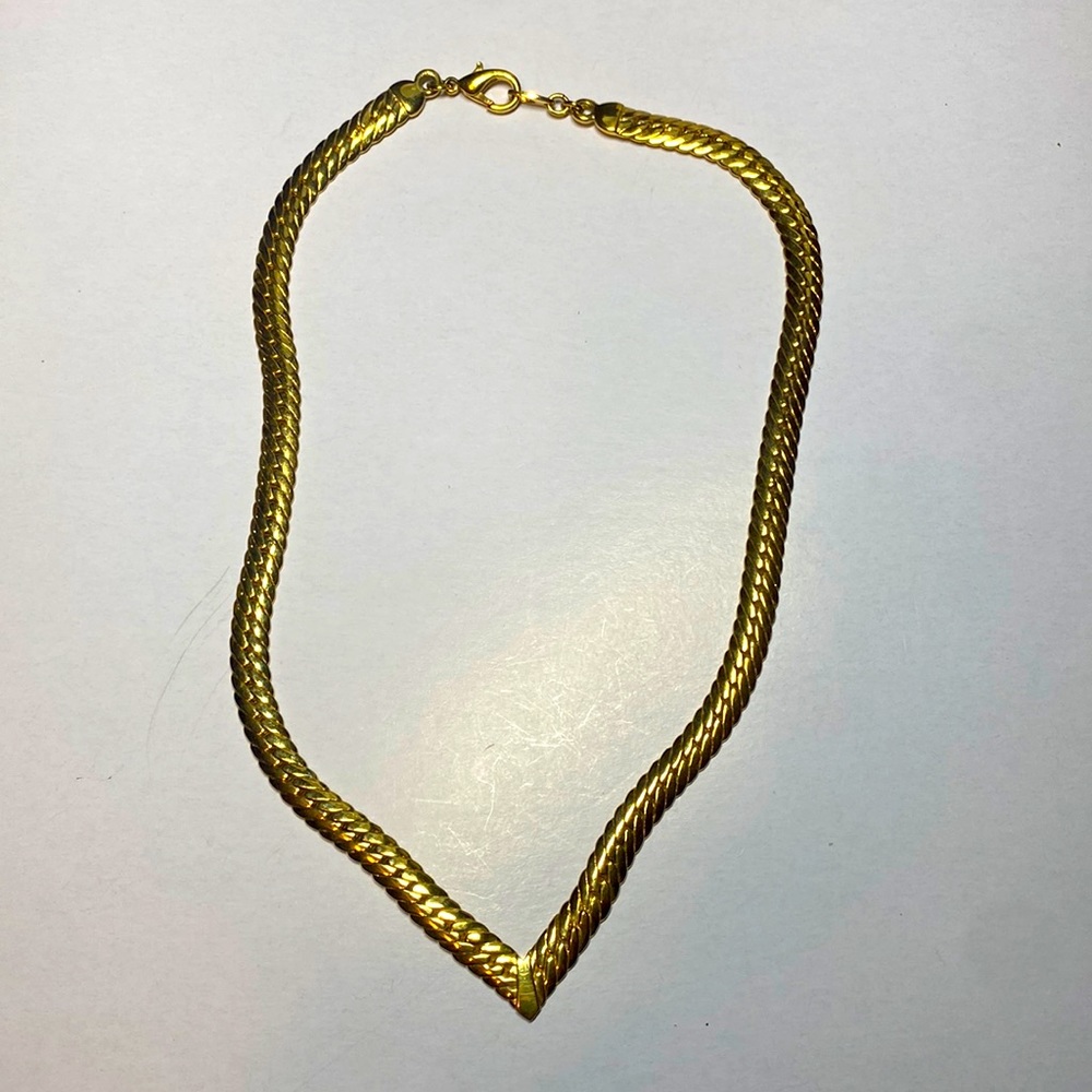 Joan Rivers signed Vintage Polished Gold Tone Herringbone Necklace